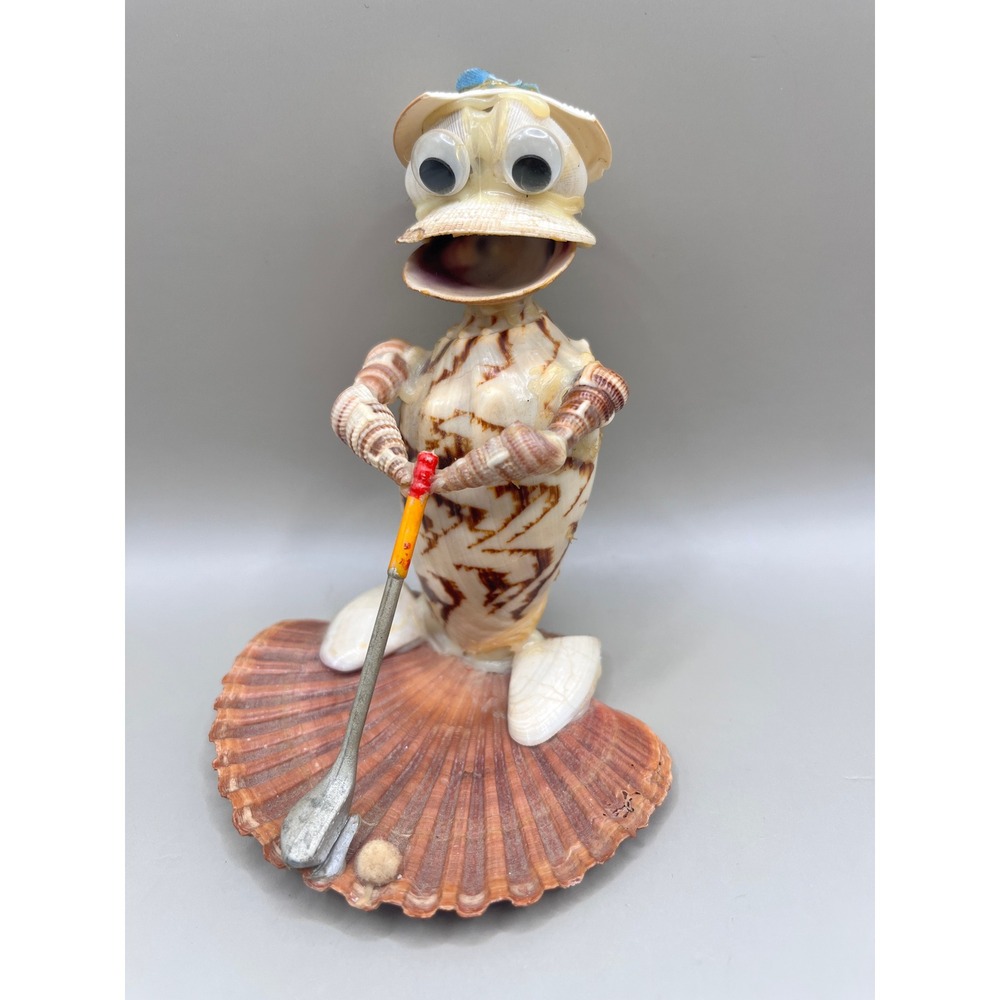 Vtg Sea Shell Art Golfer Figurine Nautical Folk Art Kitsch Decor 4.25"